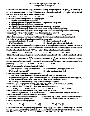 Đề thi thử Đại học môn Vật lí lớp 12 (Kèm đáp án)
